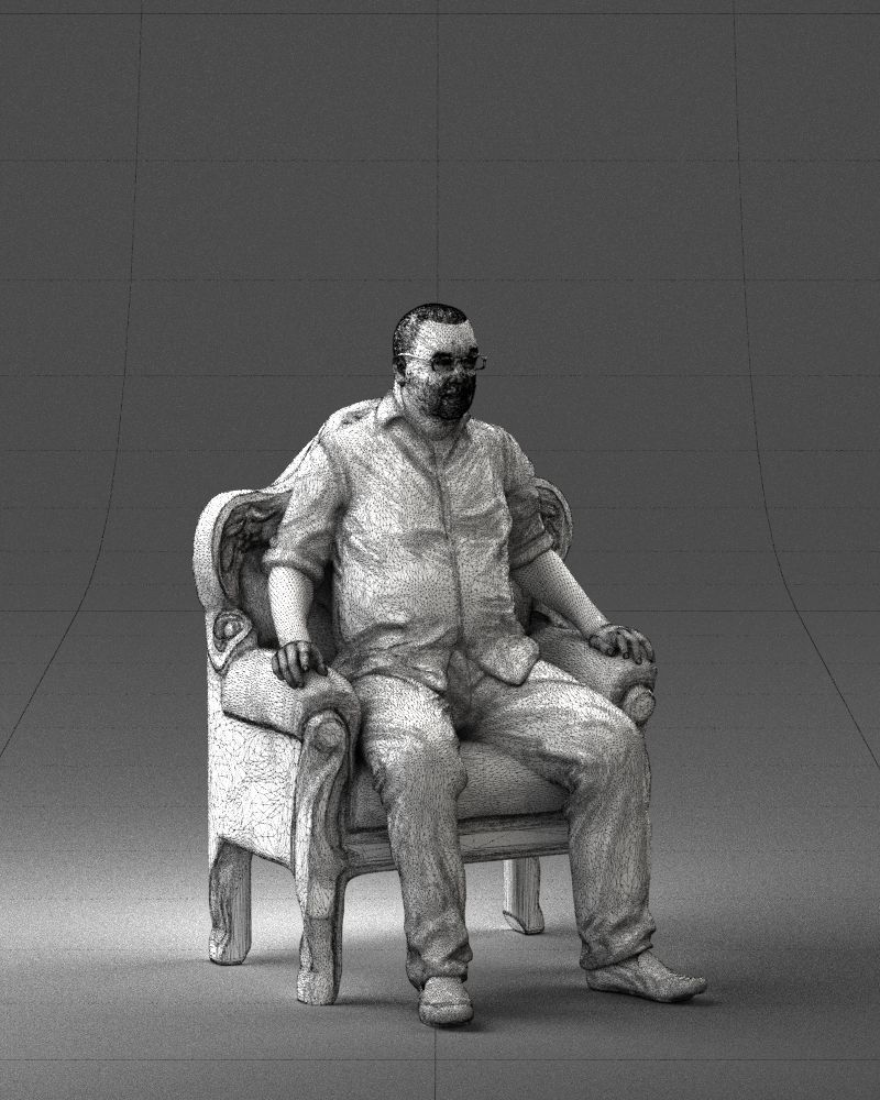 Elderly man sitting in a chair 0269 3D model_8