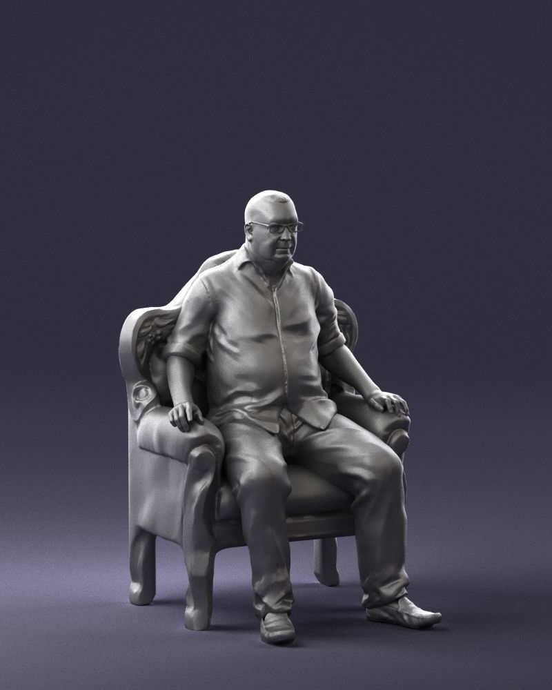 Elderly man sitting in a chair 0269 3D model_7