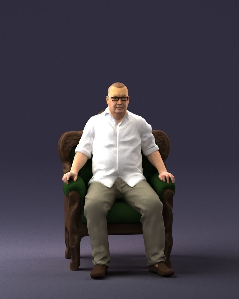 Elderly man sitting in a chair 0269 3D model_3