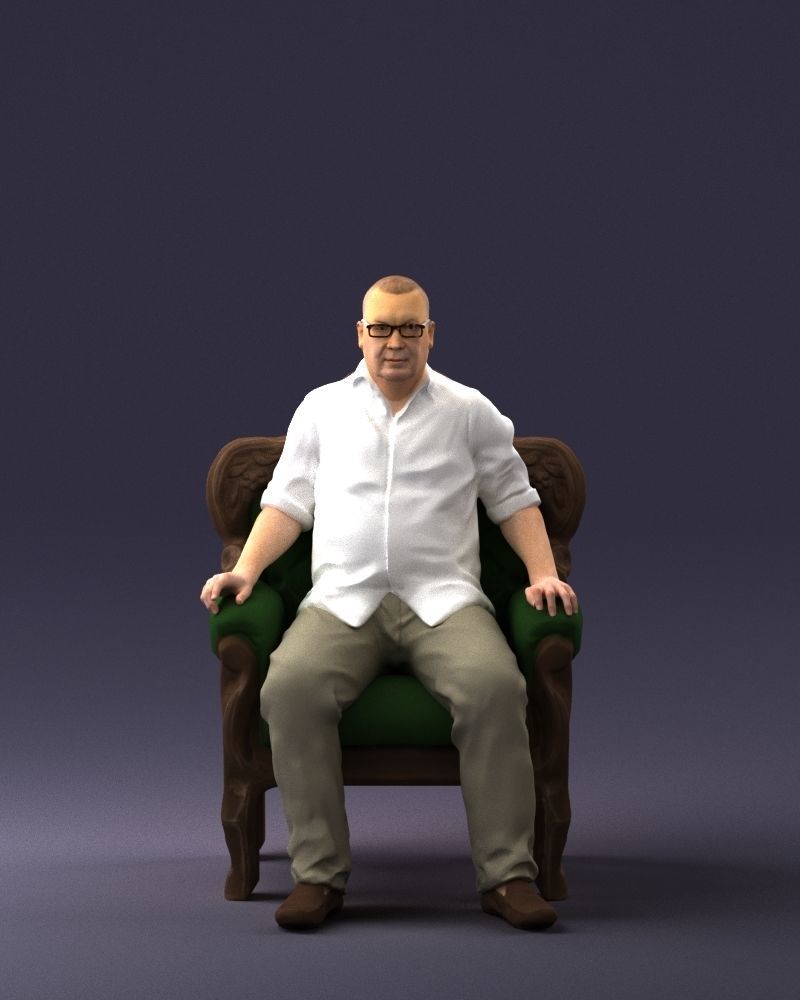 Elderly man sitting in a chair 0269 3D model_36
