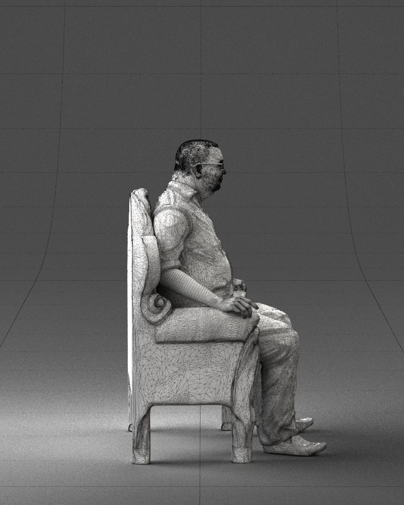 Elderly man sitting in a chair 0269 3D model_14