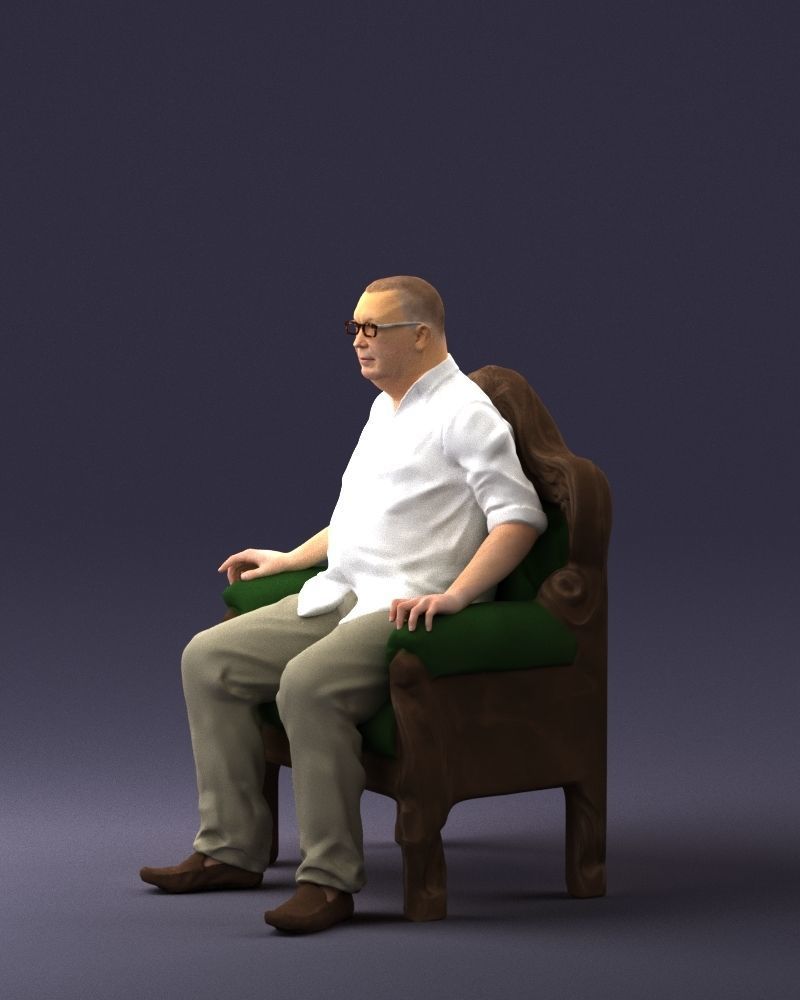 Elderly man sitting in a chair 0269 3D model_27
