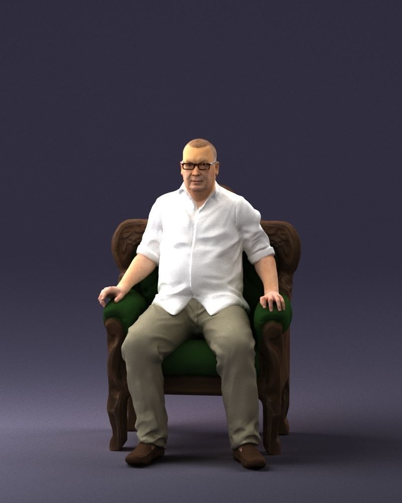 Elderly man sitting in a chair 0269 3D model_33