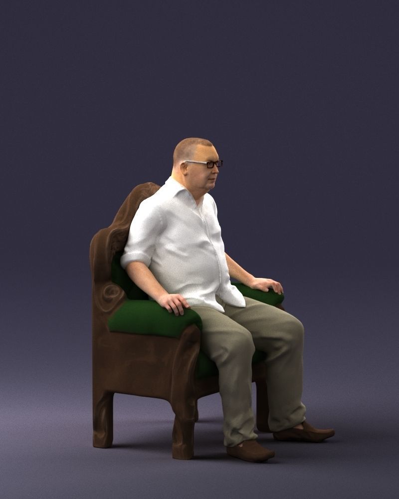 Elderly man sitting in a chair 0269 3D model_9