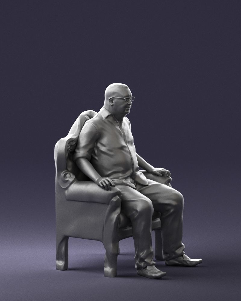 Elderly man sitting in a chair 0269 3D model_10