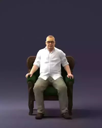 Elderly man sitting in a chair 0269 3D Print Ready 3D print model