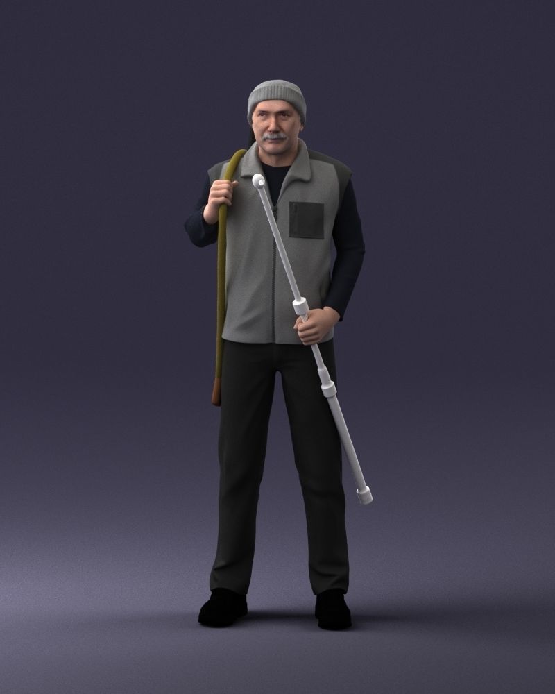 000337 Older Man with Rifle and Fishing Rod 0206 3D model_34