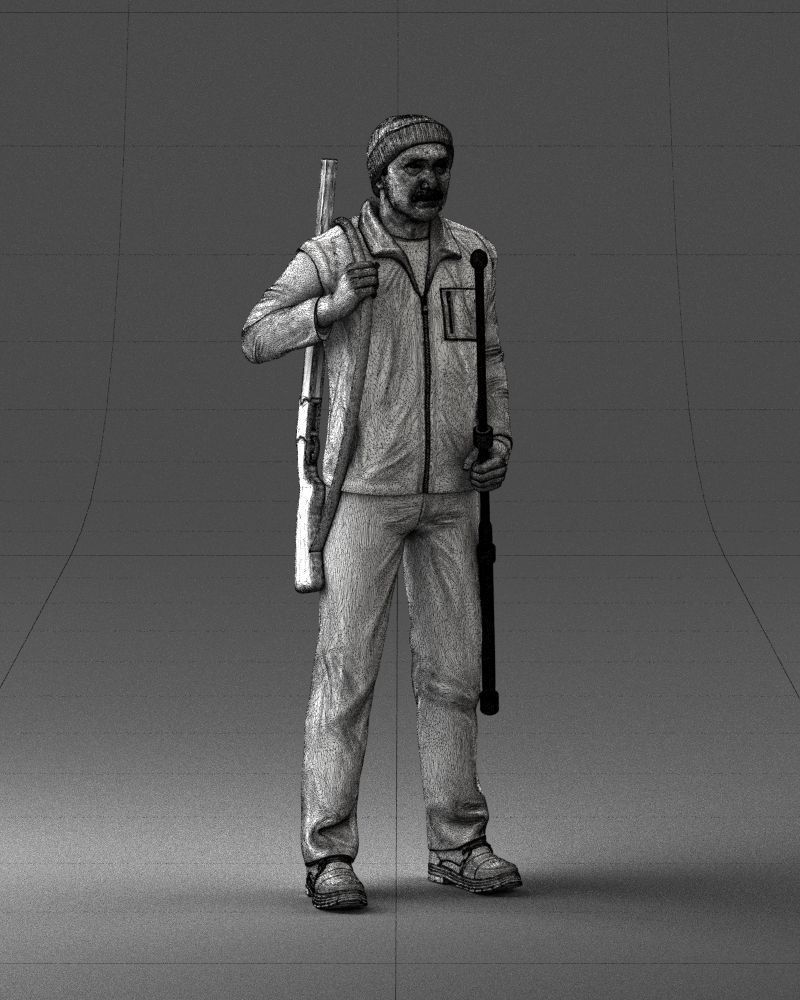 000337 Older Man with Rifle and Fishing Rod 0206 3D model_9