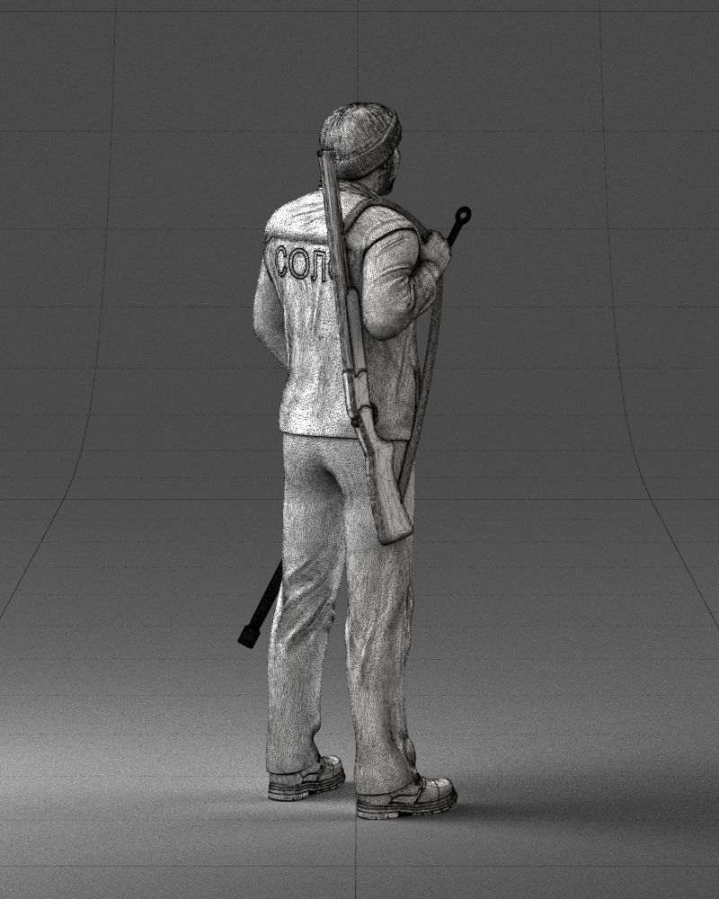000337 Older Man with Rifle and Fishing Rod 0206 3D model_18