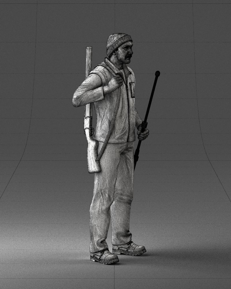 000337 Older Man with Rifle and Fishing Rod 0206 3D model_12