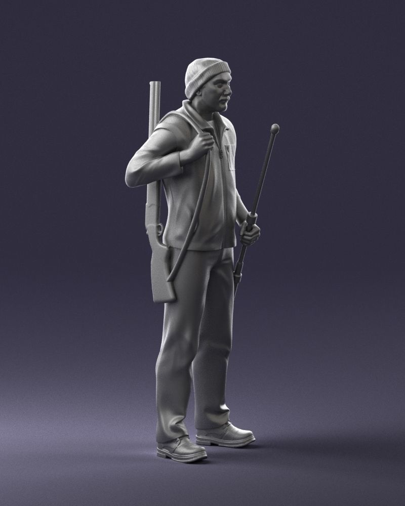 000337 Older Man with Rifle and Fishing Rod 0206 3D model_11