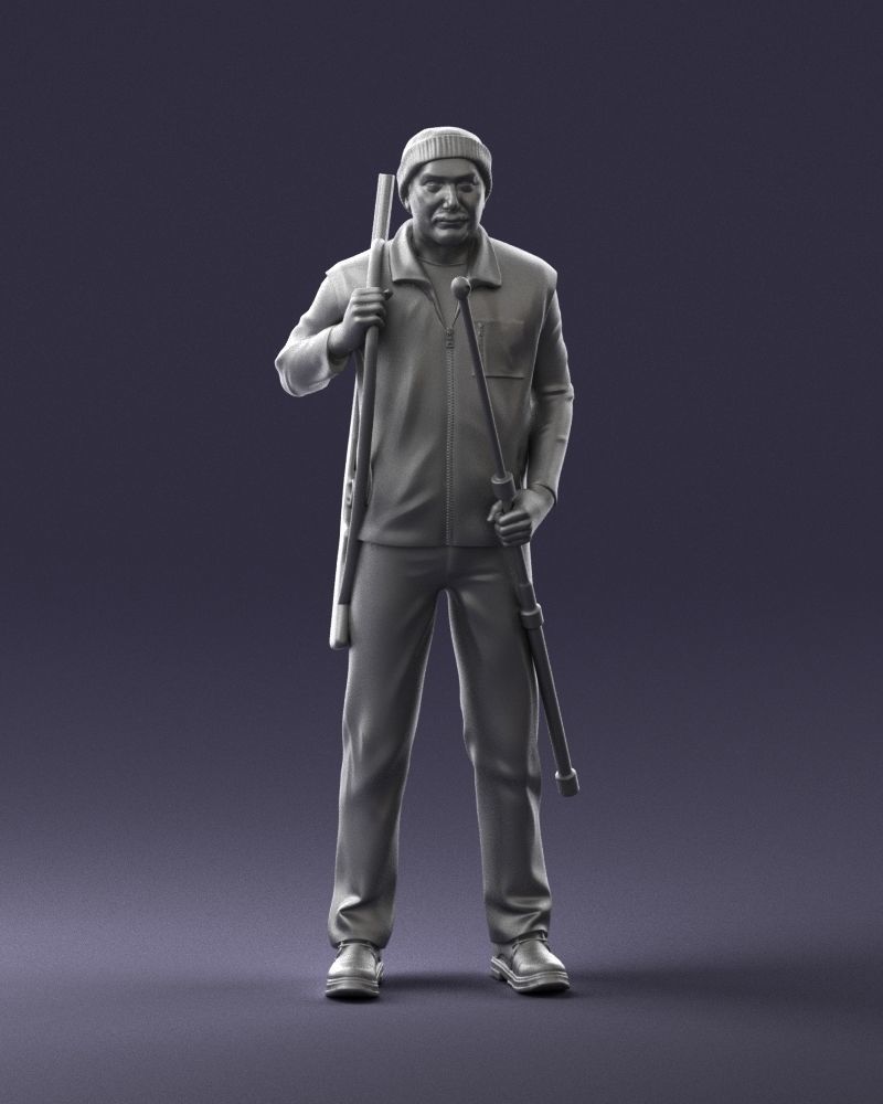 000337 Older Man with Rifle and Fishing Rod 0206 3D model_5