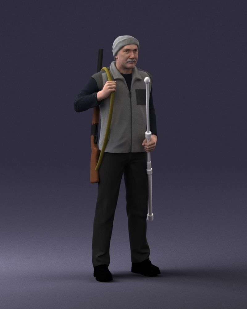 000337 Older Man with Rifle and Fishing Rod 0206 3D model_7