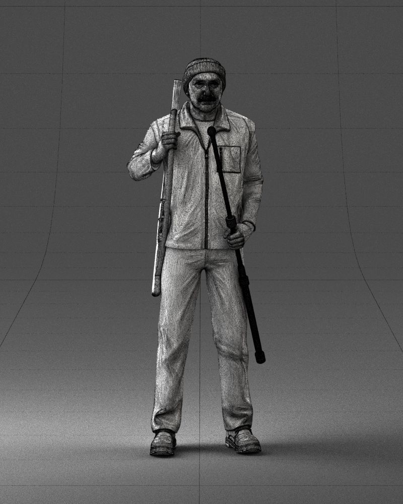 000337 Older Man with Rifle and Fishing Rod 0206 3D model_6