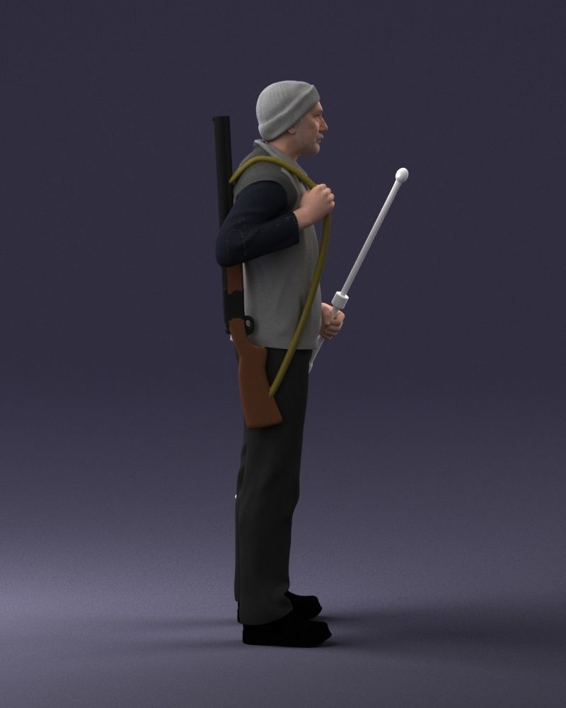 000337 Older Man with Rifle and Fishing Rod 0206 3D model_13