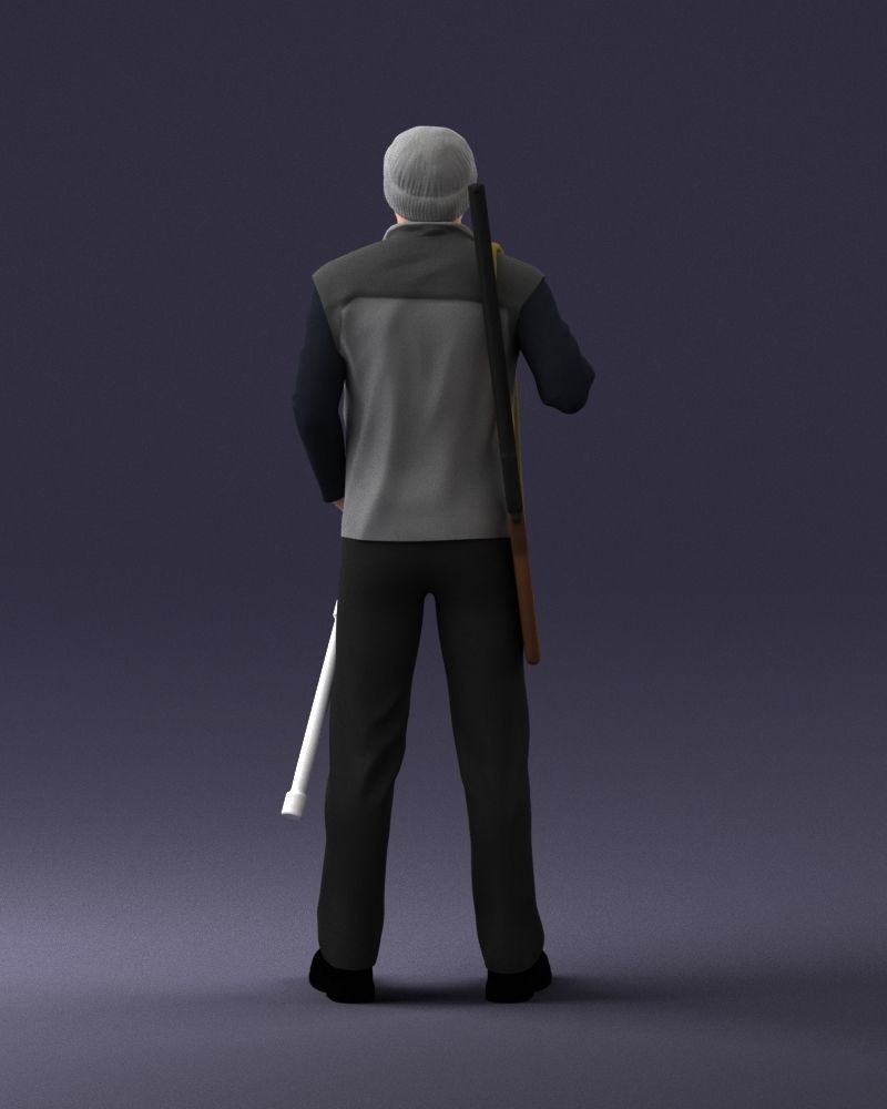000337 Older Man with Rifle and Fishing Rod 0206 3D model_19