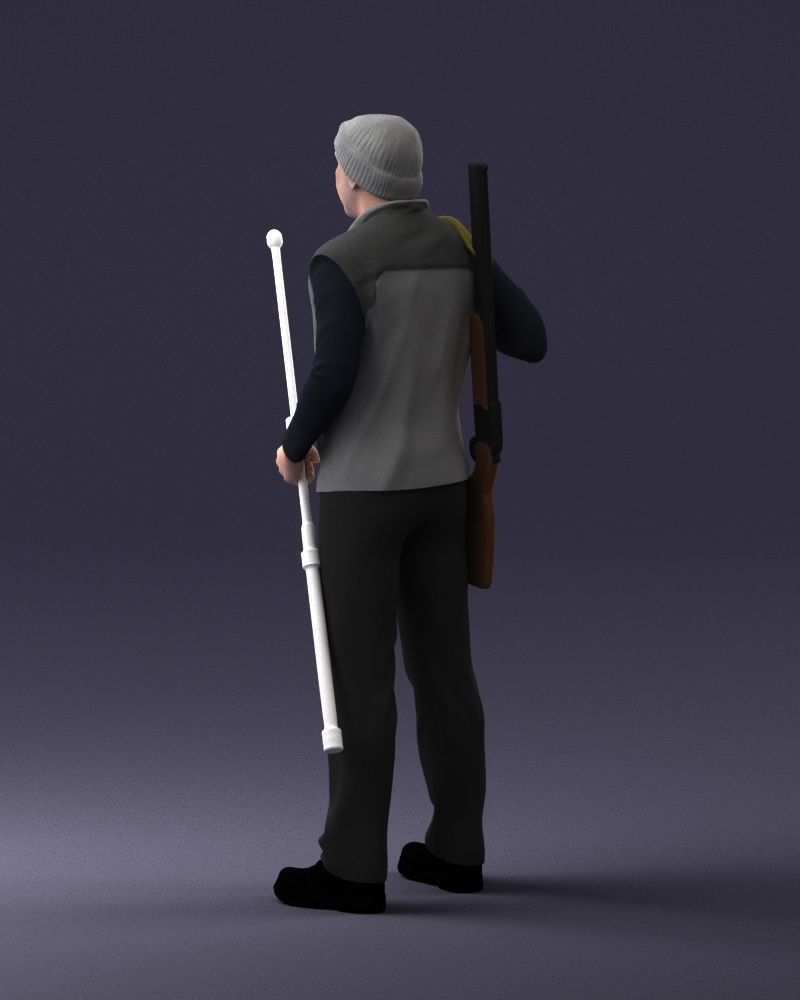000337 Older Man with Rifle and Fishing Rod 0206 3D model_22