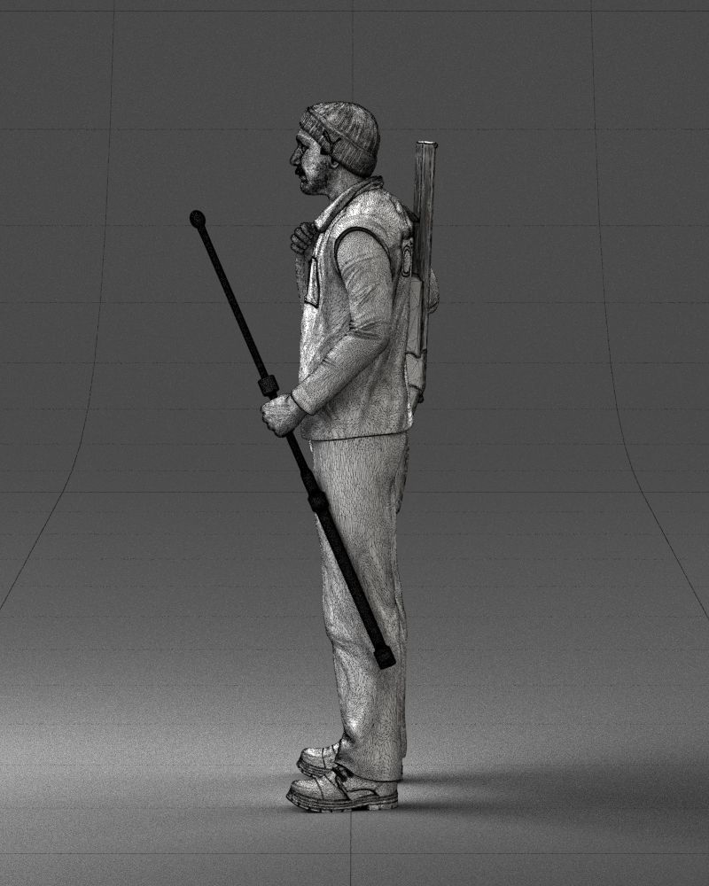 000337 Older Man with Rifle and Fishing Rod 0206 3D model_27