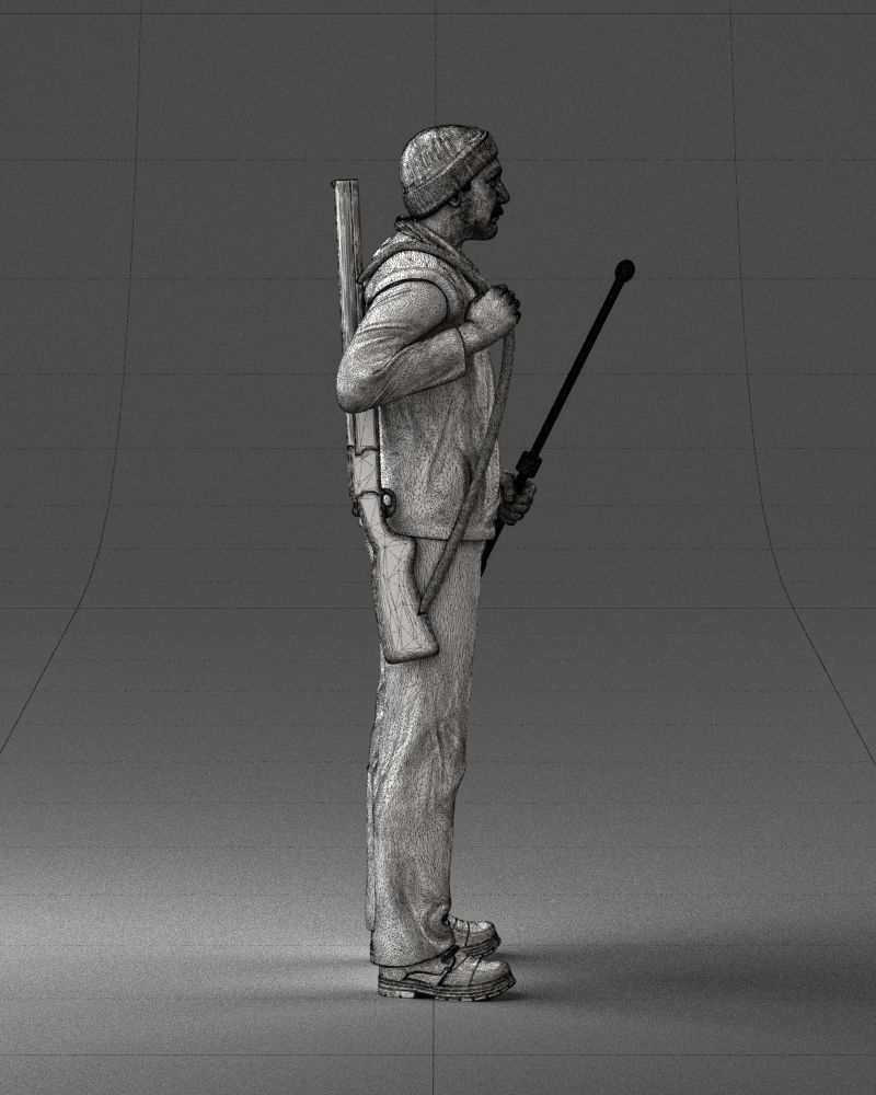 000337 Older Man with Rifle and Fishing Rod 0206 3D model_15