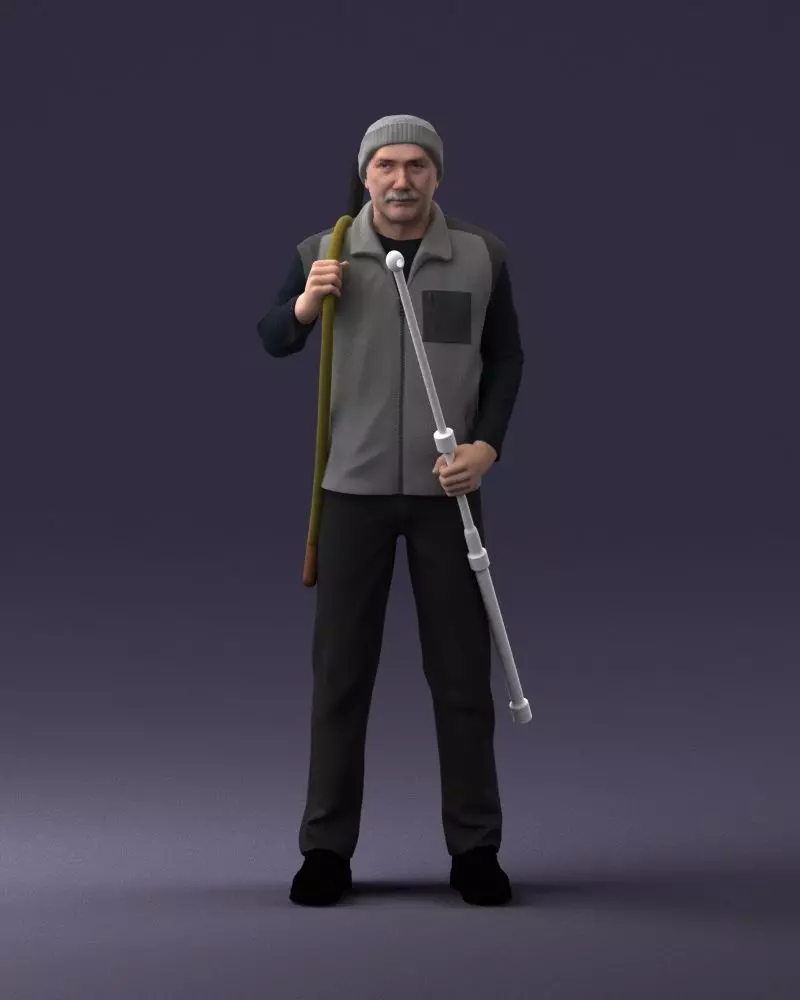 000337 Older Man with Rifle and Fishing Rod 0206 3D model_0