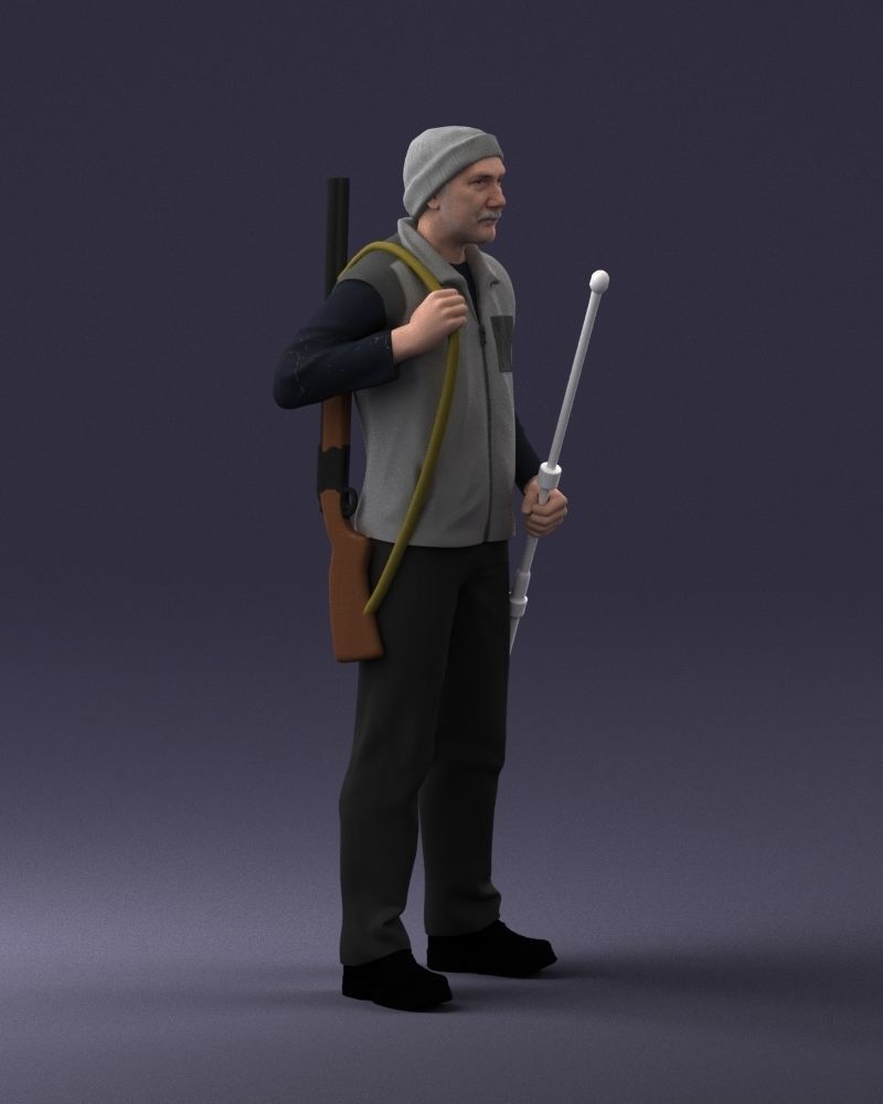 000337 Older Man with Rifle and Fishing Rod 0206 3D model_10
