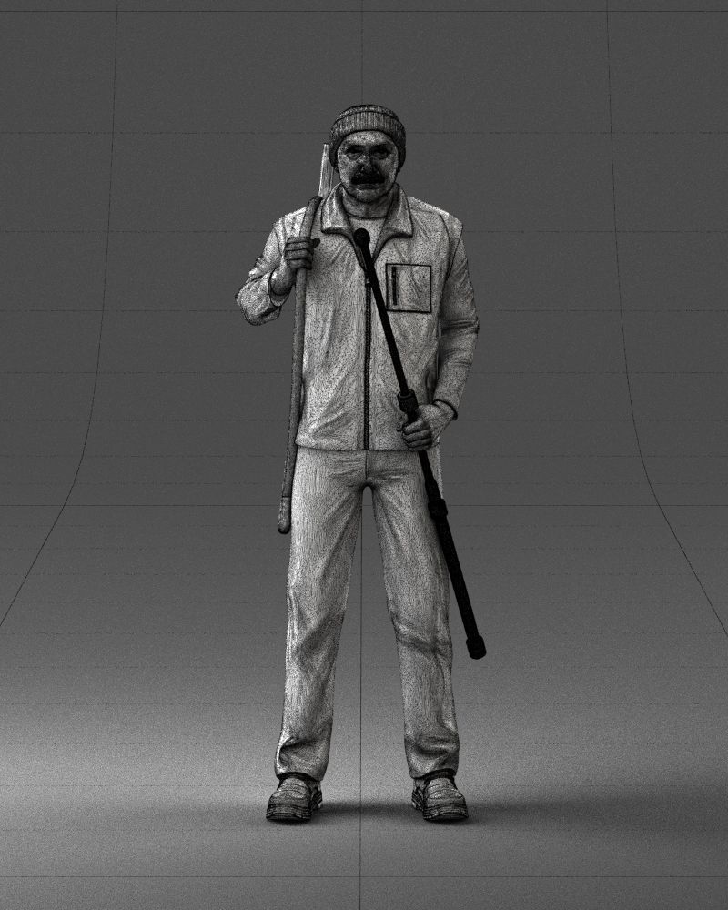 000337 Older Man with Rifle and Fishing Rod 0206 3D model_3