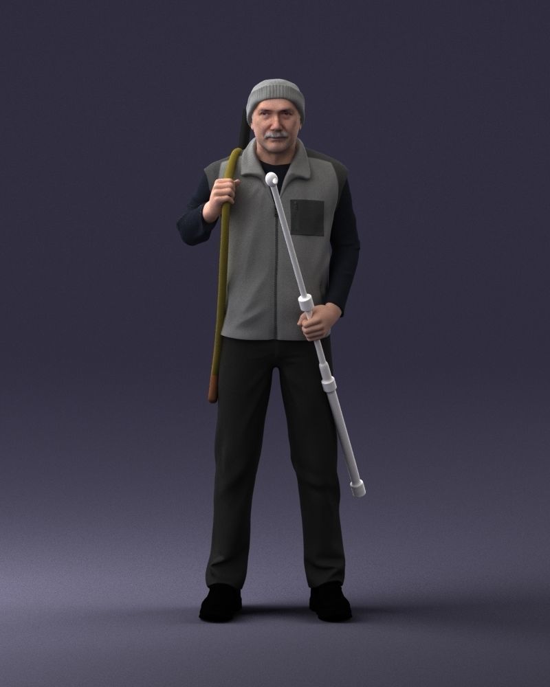 000337 Older Man with Rifle and Fishing Rod 0206 3D model_37