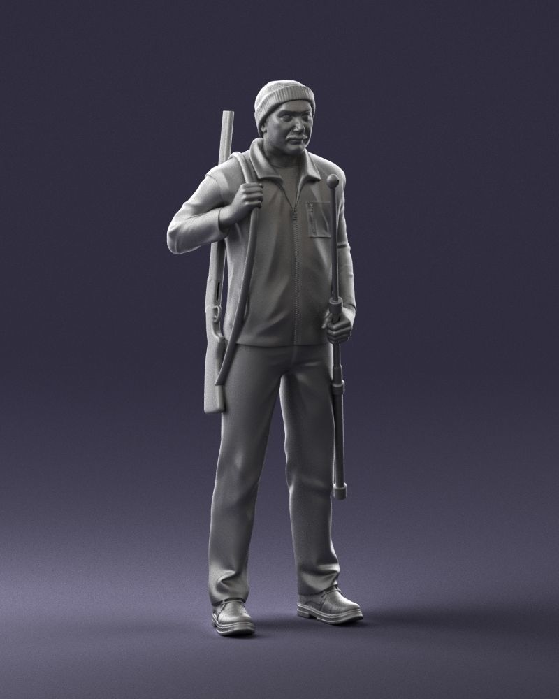 000337 Older Man with Rifle and Fishing Rod 0206 3D model_8