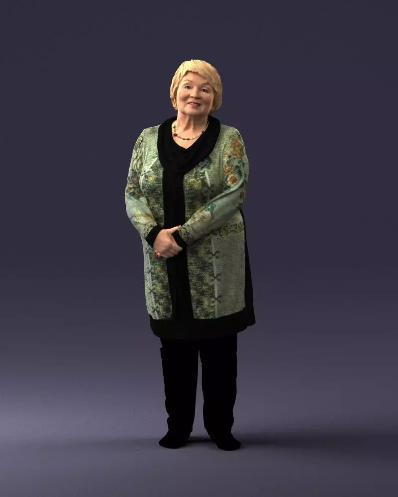 Elderly woman in a green jacket 0106 3D model_0