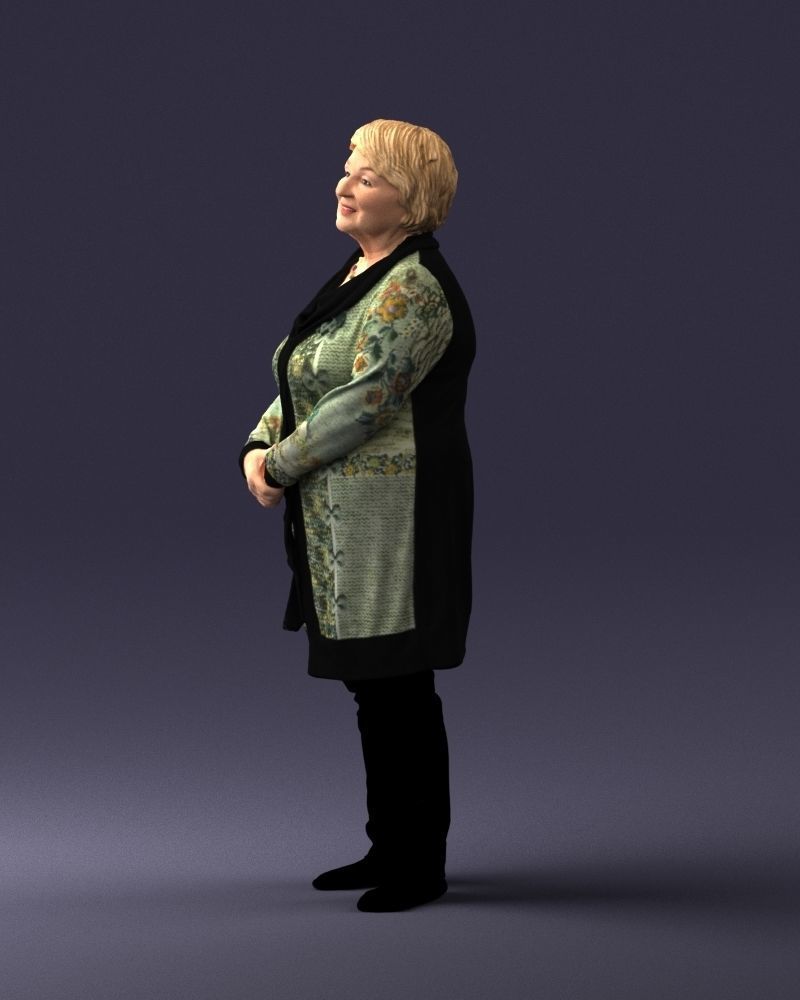 Elderly woman in a green jacket 0106 3D model_27