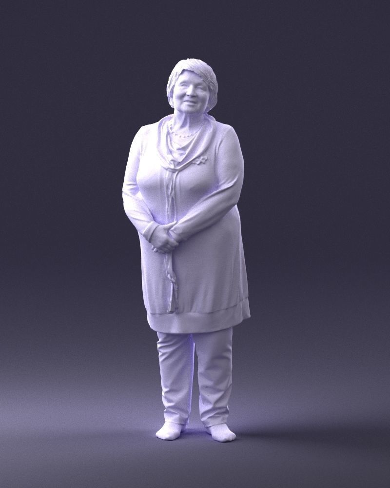 Elderly woman in a green jacket 0106 3D model_1