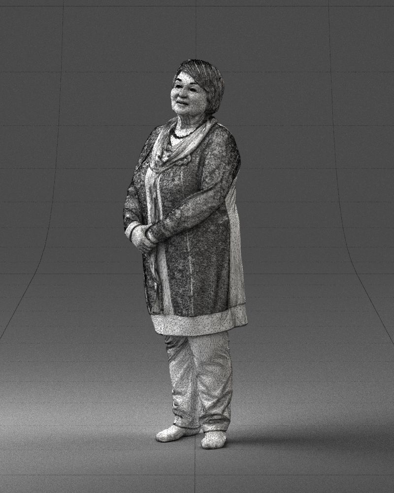 Elderly woman in a green jacket 0106 3D model_32