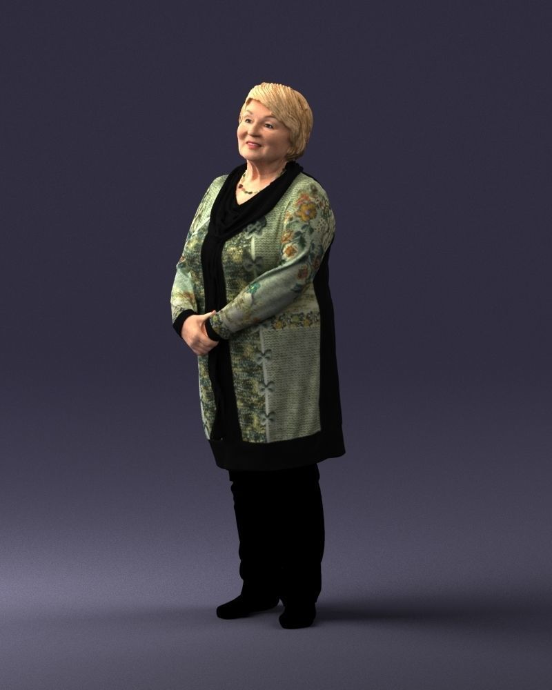 Elderly woman in a green jacket 0106 3D model_30