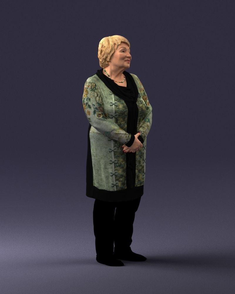 Elderly woman in a green jacket 0106 3D model_9