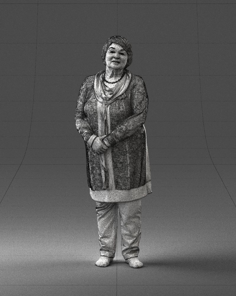 Elderly woman in a green jacket 0106 3D model_38