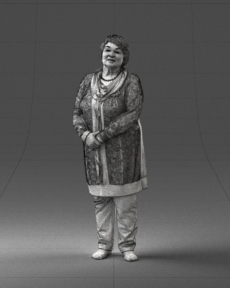 Elderly woman in a green jacket 0106 3D model_35