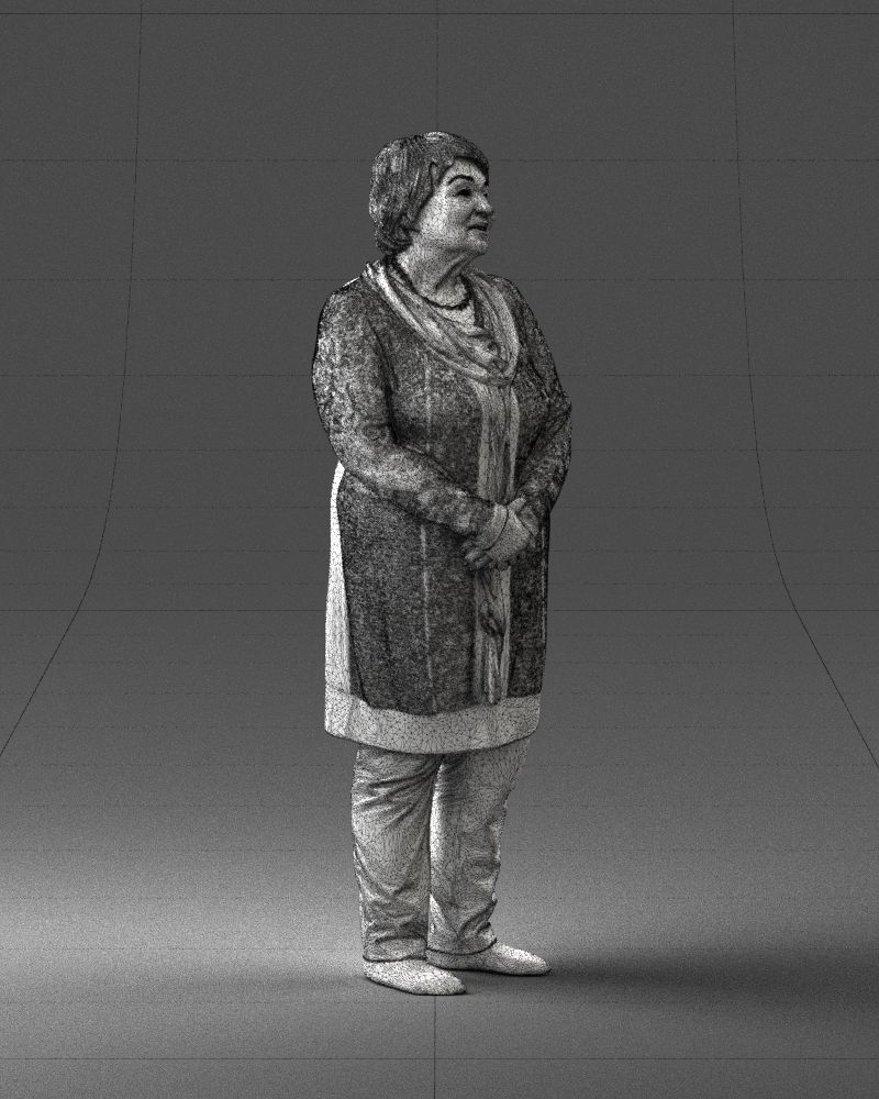 Elderly woman in a green jacket 0106 3D model_11