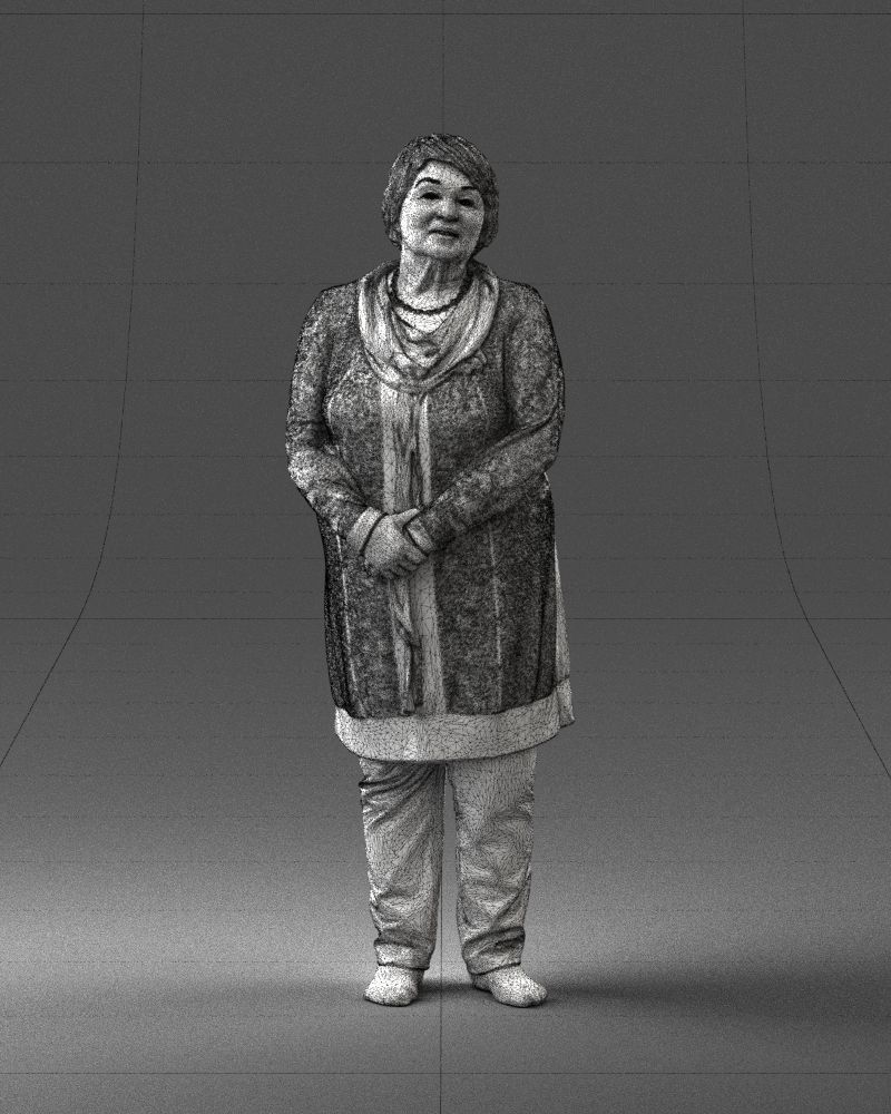 Elderly woman in a green jacket 0106 3D model_5