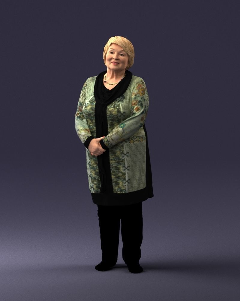 Elderly woman in a green jacket 0106 3D model_33