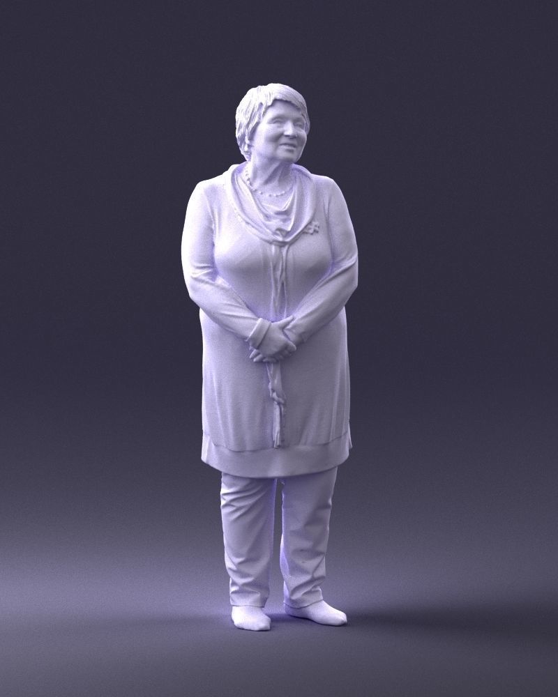 Elderly woman in a green jacket 0106 3D model_7