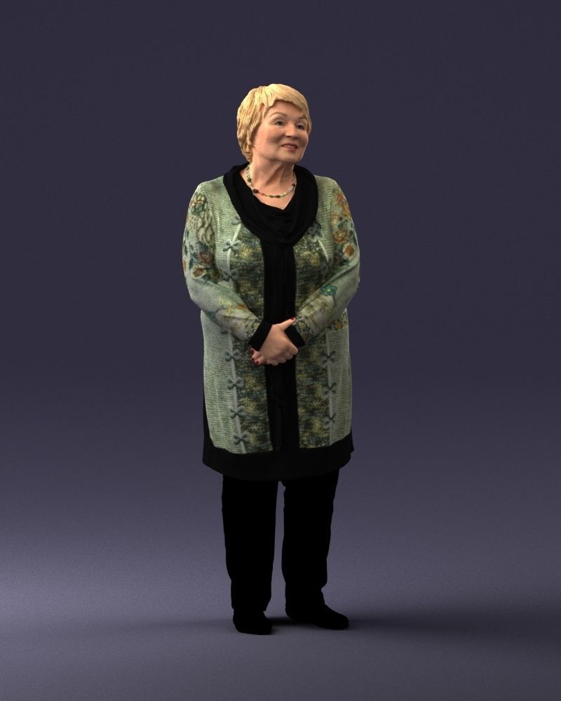 Elderly woman in a green jacket 0106 3D model_6