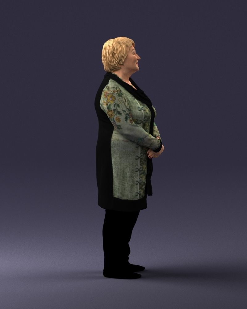 Elderly woman in a green jacket 0106 3D model_12
