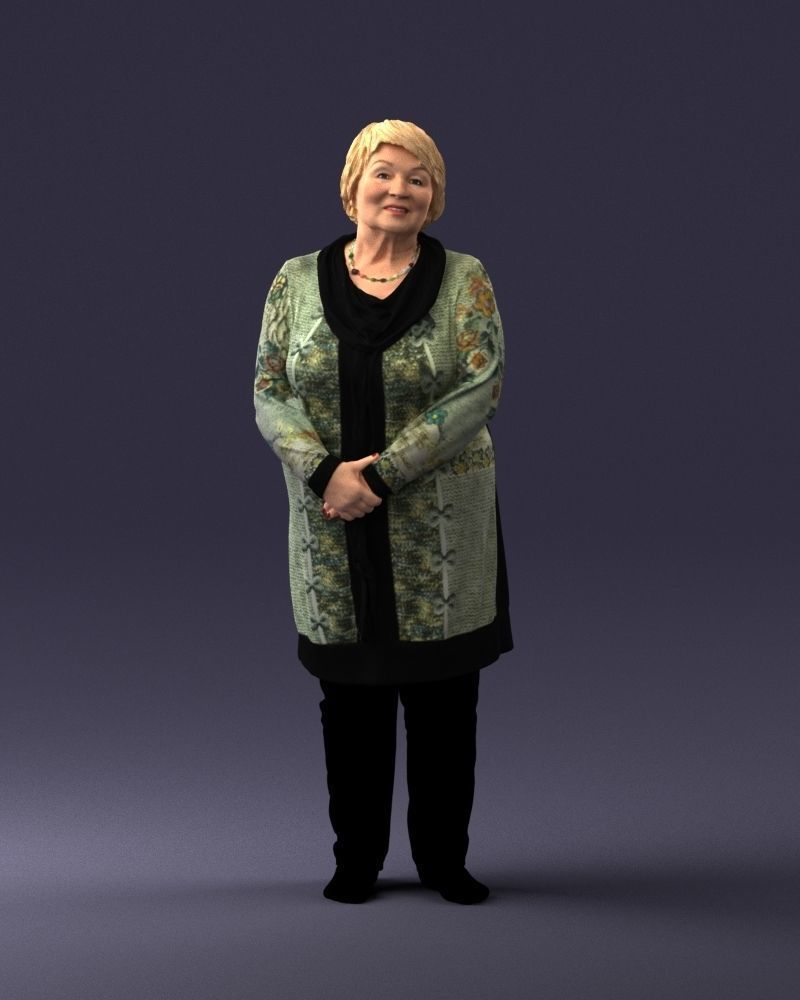 Elderly woman in a green jacket 0106 3D model_3
