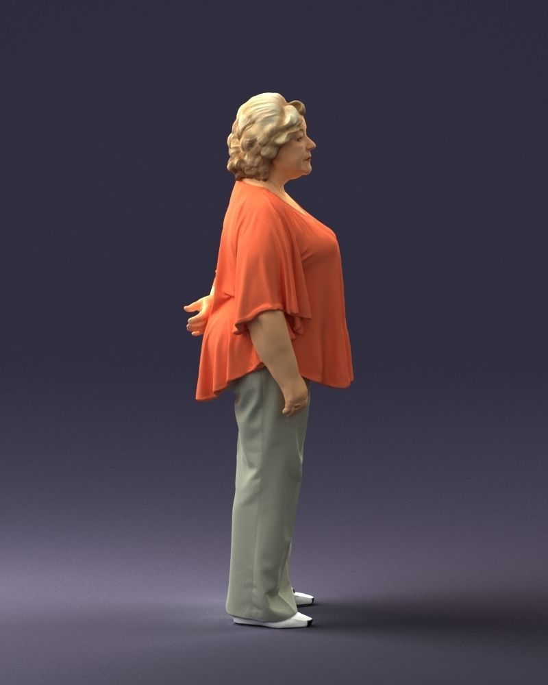 Elderly woman in an orange t-shirt 0082 3D Print Ready 3D print model_12