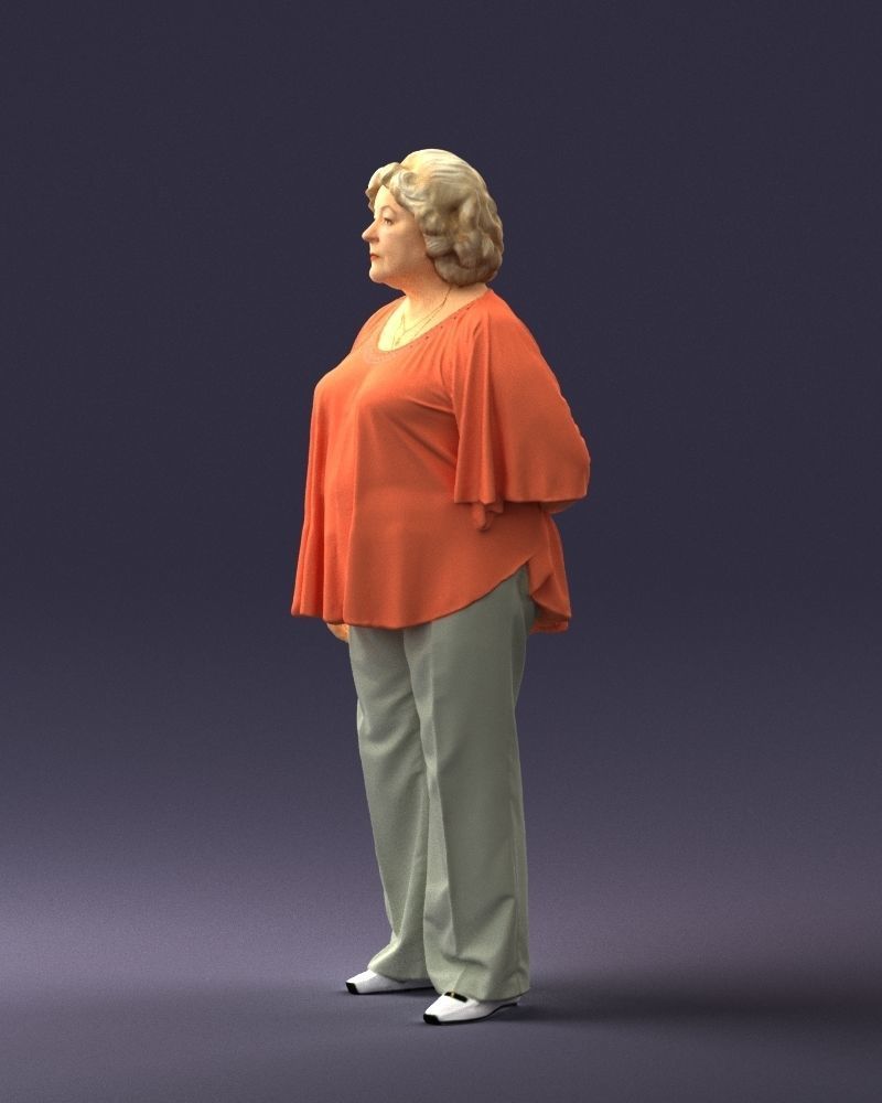 Elderly woman in an orange t-shirt 0082 3D Print Ready 3D print model_27