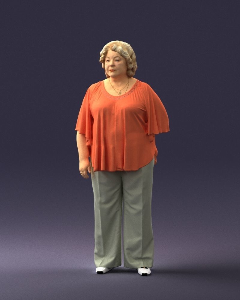 Elderly woman in an orange t-shirt 0082 3D Print Ready 3D print model_33