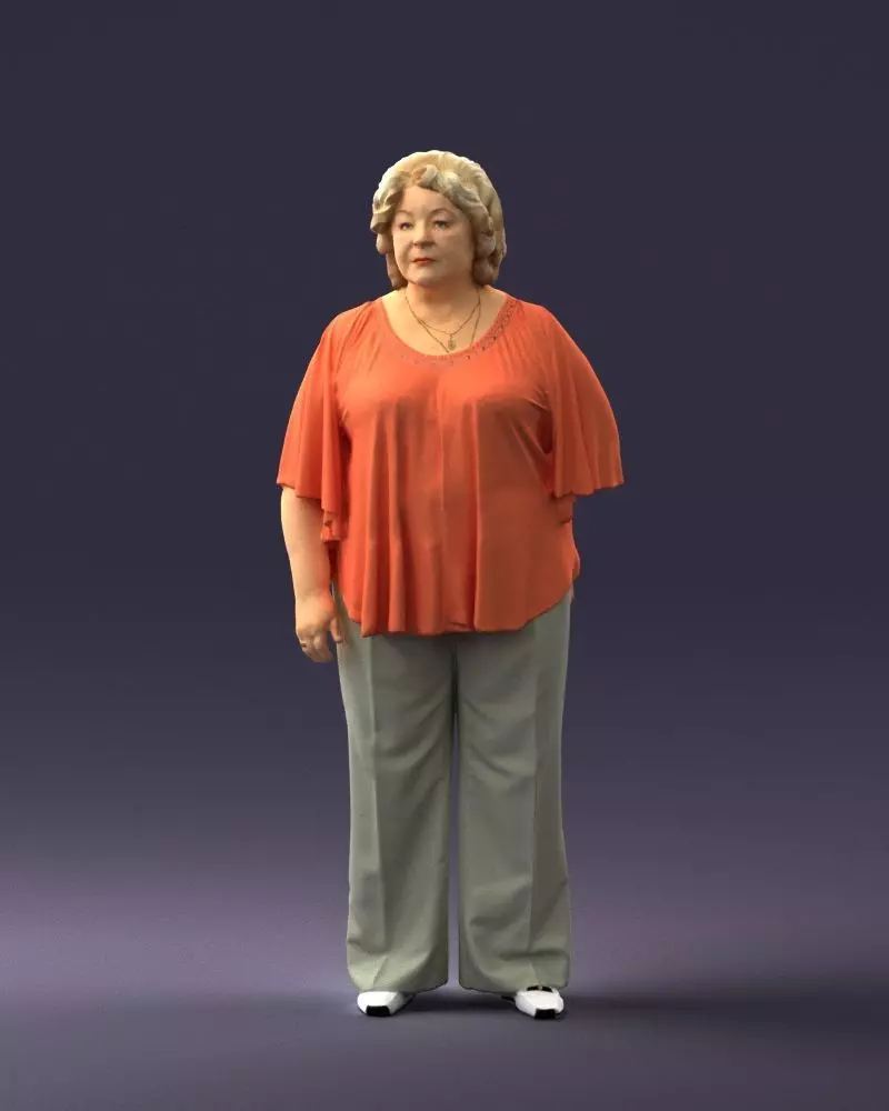 000416 Realistic Elderly Woman Casual Outfit Standing Pose 3dp 3D print model