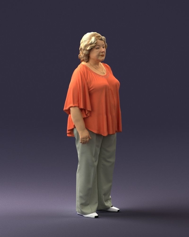 Elderly woman in an orange t-shirt 0082 3D Print Ready 3D print model_9