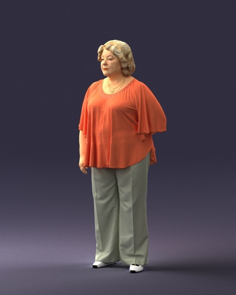Elderly woman in an orange t-shirt 0082 3D Print Ready 3D print model_30