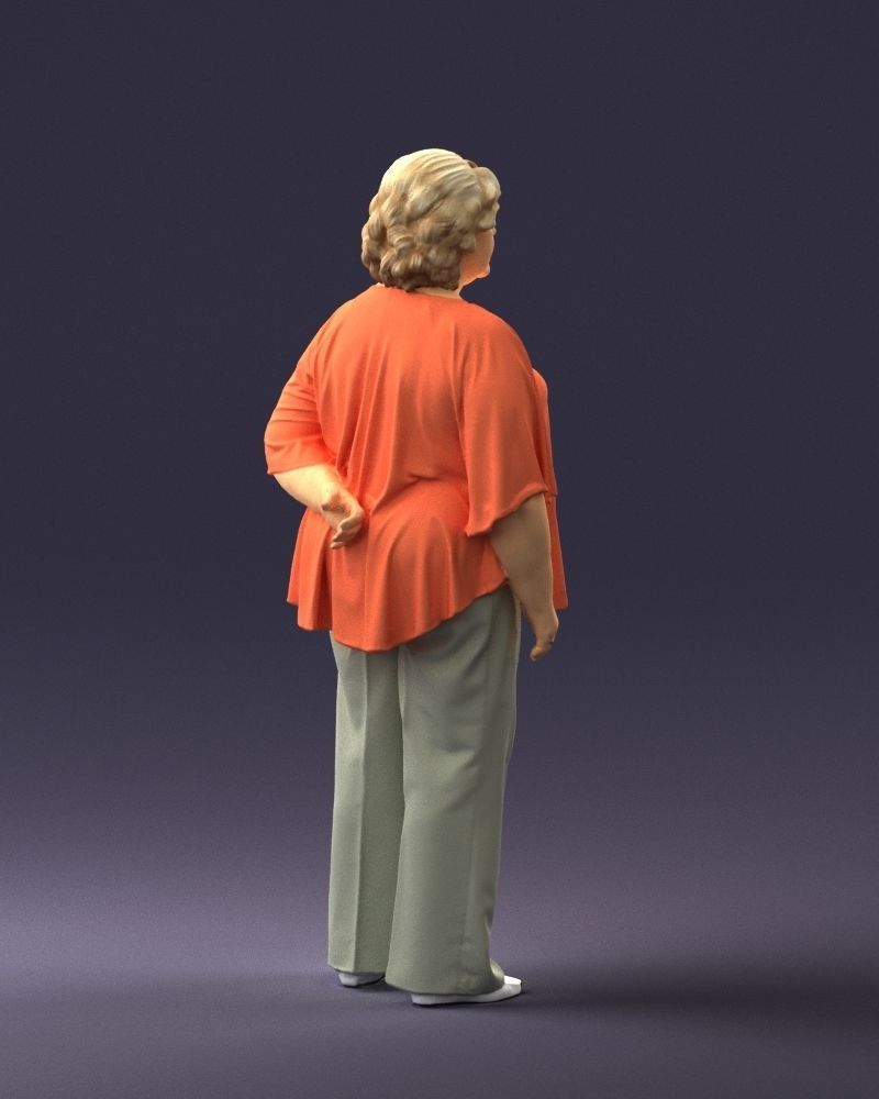 Elderly woman in an orange t-shirt 0082 3D Print Ready 3D print model_15
